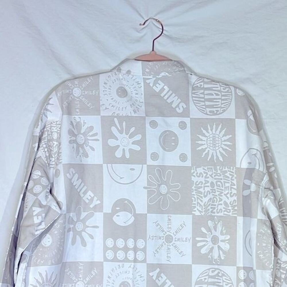 Smiley and H&M Denim White & Cream Denim Jacket Size S Novelty Print NWOT Preppy - Picture 4 of 13